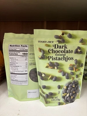 2BAGS! Trader Joe’s Dark Chocolate Covered Pistachios 6oz 170g - Image 1 of 3