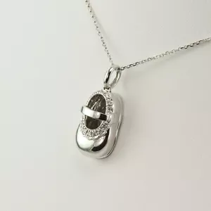 HALSKETTE - 14K WEISSGOLD BABYSCHUH 0,25 CT. DIAMANT ANHÄNGER, Größe 16" - Bild 1 von 8