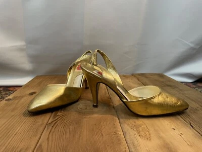 Zapatos de tacón dorados con honda trasera años 50 vintage metálicos pinup Cecil egipcio 38 7,5 Foto 1 de 4