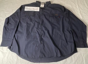 NEW Workrite FR Flame Resistant mens size 4XL Navy Blue Cotton Work Shirt J182 - Picture 1 of 18