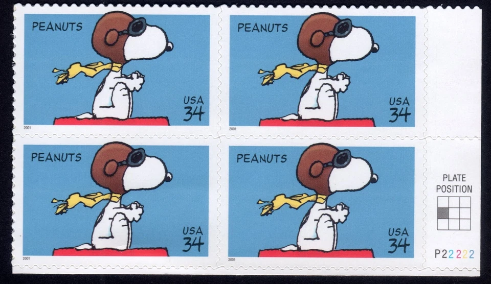 Scott #3507 Peanuts (Snoopy) Plate Block of 4 Stamps - MNH (LR) - Image 1 of 1
