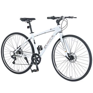 700C Road Bike Shimano 7 Speed Hybrid Aluminum Frame 2 Disc Brakes City Bicycle - Picture 1 of 30
