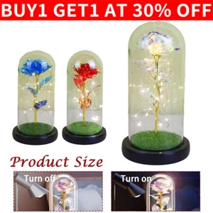 Glass Forever Gold Foil Rose Glass Cover Eternal Flowers Mother's Day Gift AU - Picture 1 of 16