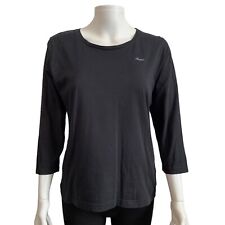 Bogner Women's Black Cotton 3/4 Sleeve Basic Blouse Shirt Top Size L
