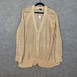 Talbots Sweater Womens 2X XXL Beige Linen Open Knit Cardigan Beachy Plus SZ NEW - Picture 1 of 10