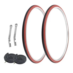 PRO+ TIRES 27" x 1-1/4" Black/Red P-148 W/ HEAVYDUTY TUBES & TIRE LEVERS 33mm - Picture 1 of 1