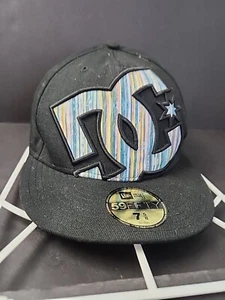 Vintage New Era DC Shoes Skateboarding Fitted Hat Black 7 5/8 Sticker  - Picture 1 of 6