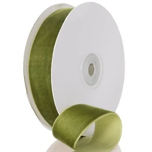 Olive Green Velvet Ribbon - 1 Inch Wide 10 Yards Roll - Festive Flocked Ribbo... - Picture 1 of 7