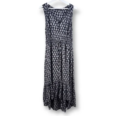 Lucky Brand Womens M Sleeveless Tiered Hi Low Midi Dress Black White Cottagecore - Image 1 of 4