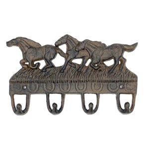 Horses Running Wall Hook Cast Iron Key Towel Coat Hanger Rustic 11"x7" Heavy - Picture 1 of 8