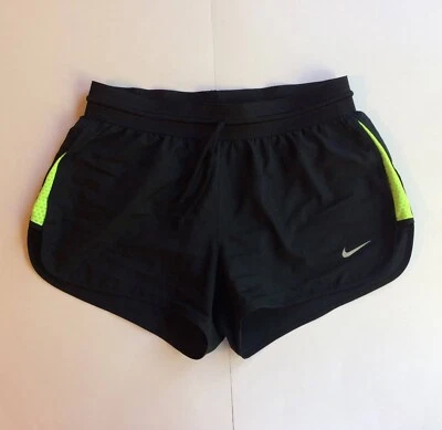 Nike Black Dri-Fit Shorts XS Run Fast Green Neon Running Brief Lined Gym - Image 1 of 4