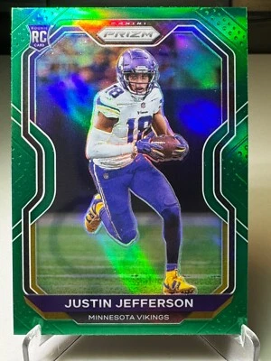 2020 Panini PRIZM NFL Vikings Football Justin Jefferson Rookie Green PRIZM 398 - Image 1 of 4