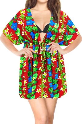 Traje de baño de playa para mujer LA LEELA cubre traje de baño caftán EE. UU. 14-24W rojo_C15 Foto 1 de 3