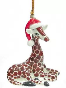 Árbol de Navidad decoración de porcelana rosa del norte jirafa con sombrero de Santa R267 - Imagen 1 de 4