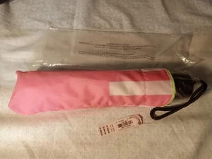 VICTORIAS SECRET STRIPED PINK COMPACT PORTABLE FOLDABLE TRAVEL UMBRELLA NWT - Picture 1 of 5