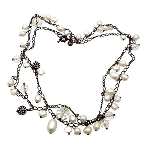 J Crew Chain Necklace 35” Copper Natural Pearl Crystal Dangle Boho Lagenlook - Picture 1 of 14