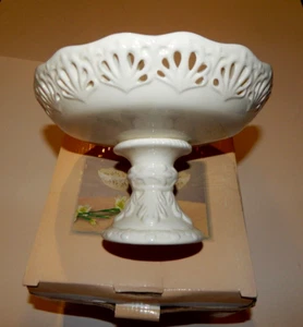 8 inch ceramic pedestalled fruit bowl unused in opened box - Picture 1 of 3