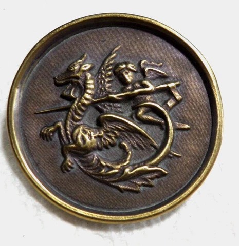 Vintage Antique Metal Picture Button CUPID SLAYS JEALOUSY 1 & 1/2" Cover