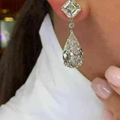 Pendientes colgantes/gotas de regalo enchapados en oro blanco de 14 k de moissanita simulada de pera de 4,0 quilates Foto 1 de 3