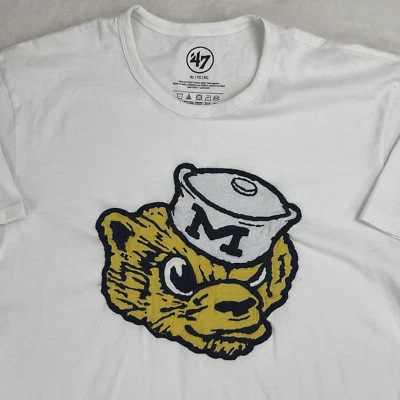 ‘47 BRAND Michigan Wolverines TShirt Adult XL Crew Neck White Embroidered Mascot - Image 1 of 4