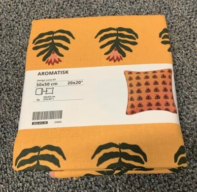 Ikea AROMATISK Pillow Cushion Cover, 100% Cotton 20" x 20" Yellow/Floral - NEW - Image 1 of 3