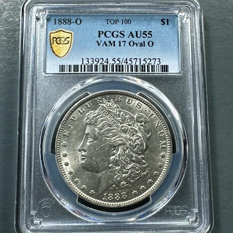 1888-O $1 Morgan Silver Dollar, PCGS AU55, VAM 17 Oval O, Top 100 (75030) Cover