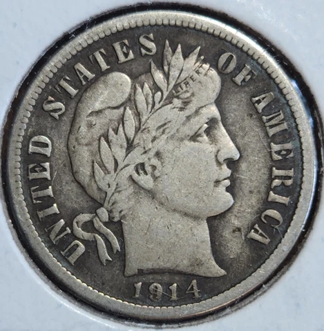 1914 P Barber Dime, VF ++ Cover