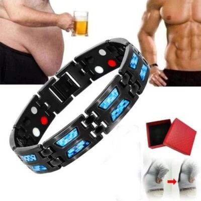 Pulsera Magnética Power Acero Inoxidable Azul Carbono Pulsera Terapia Magnética Foto 1 de 4