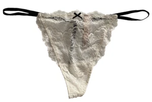 Victorias Secret Dream Angels Coconut White Lace V-String Thong Size XL Bow Back - Picture 1 of 9