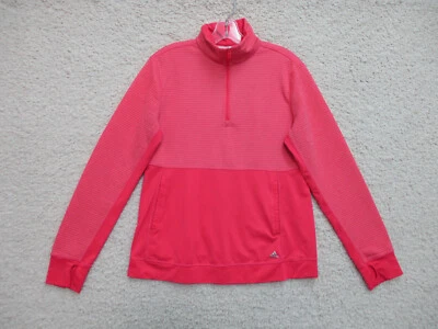 Adidas Sweater Large Youth Pink Pullover Quarter Zip Pockets Stretch Logo Girls - Image 1 of 4