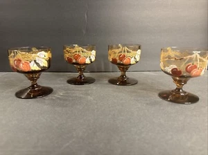 4 antike Emaille Glas Becher/Weinstiel/Emaille/Moser/Böhmina um 1920/Kelch/Rot/Gold - Bild 1 von 12