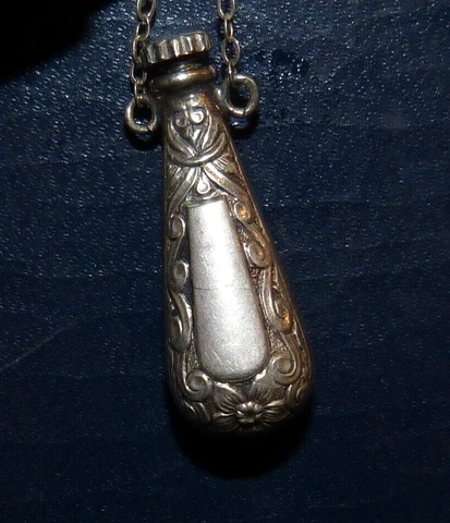 Vintage Sterling Silver Miniature Ornate Perfume Bottle Chatelaine / Pendant Cover