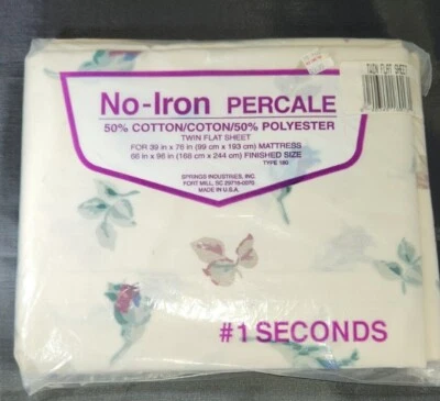 Vtg Twin Flat Sheet Floral Botanical NEW No Iron Percale Spring Ind USA NOS - Image 1 of 4