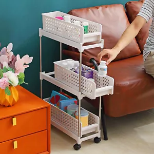 Kitchen Slide-Out Storage Cart with 3 tier Rolling Utility Trolley with Wheels - Picture 1 of 13