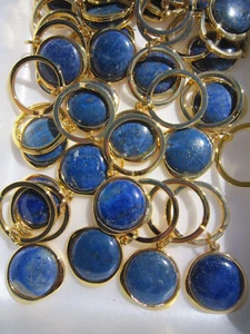lapis lazuli-Porte clefs-cabochons 25mm-bleu intense-monté main-metal doré-NEUF - Imagen 1 de 8