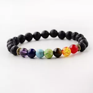 Bracelet Chakra Healing Beads Lava Natural Reiki Stone 7 8mm Gemstone Meditation - Picture 1 of 6