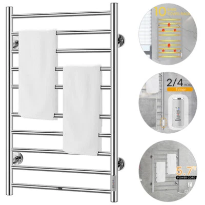 Calentador Toallero Eléctrico Calefacción 10 Barras Acero Inoxidable Estante de Secado Baño Foto 1 de 4