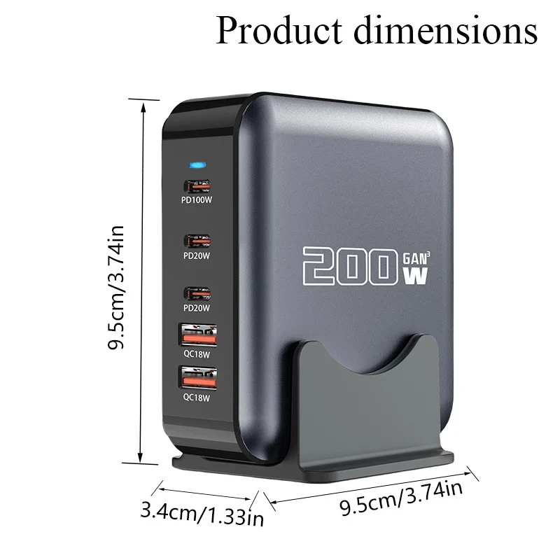 Cargador Multi USB C 200W QC 3.0 PD 100W Estación de Carga Rápida para iPhone Laptop - Imagen 1 de 4