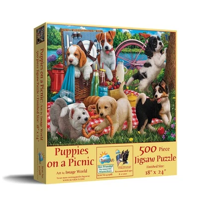 SunsOut Puppies on a Picnic 500 pc Jigsaw Puzzle - Image 1 of 4
