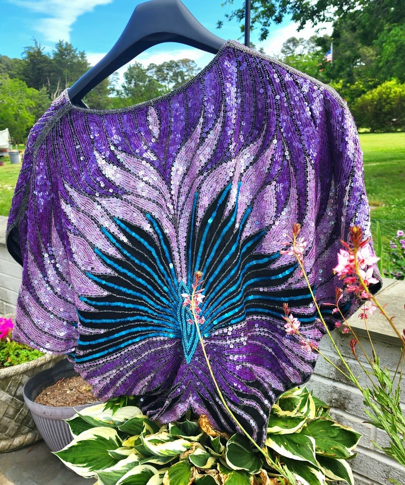 Top vintage colorido mariposa bohamiana cuentas pesadas. talla grande  Foto 1 de 4