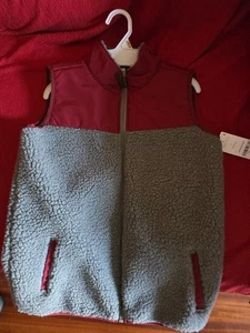 Kids Carter’s Kids Size 12/12A Maroon Gray Sherpa Full Zip Fleece Puffer Vest - Picture 1 of 8
