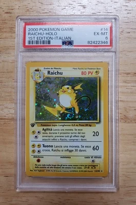 Pokemon PSA 6 EX-MT 2000 Raichu 1st Edition Base Set Italian Holo Card Swirl - Image 1 of 2