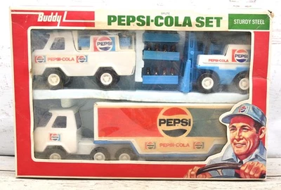 Juego de camión Buddy L de acero prensado 1977 Pepsi Cola con carretilla elevadora Foto 1 de 4