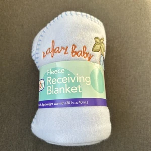 Baby Connection New Fleece Receiving Blanket Blue Safari 30x40 Inches - Picture 1 of 6