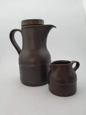 Vintage Kiln Craft Dark Brown Stoneware Coffee pot & Milk Jug Set, 1970s - Image 1 of 4