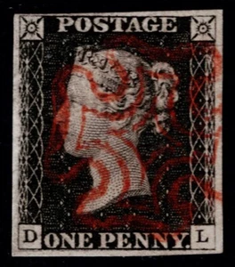 1840 1d Black Plate 2 DL 4m Superb Red Cross Very Good Used Cat. £375.00 - Picture 1 of 1