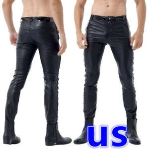 Herren Wetlook Leder Gothic Punk Motor Biker Strumpfhose Lange Hose Clubwear - Bild 1 von 13
