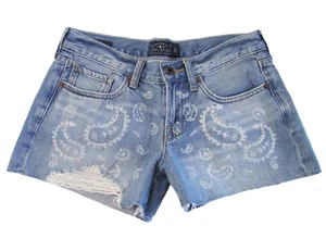 Lucky Brand Size 25 Blue Wash Distressed Denim Paisley Print Cut Off Shorts - Picture 1 of 7