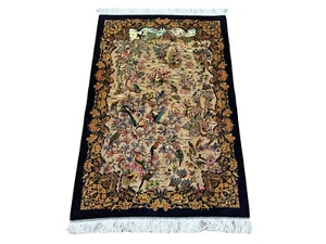 Alfombra de seda ilustrada de lujo elegante vida silvestre y diseño floral área decorativa 3x5 - Imagen 1 de 16