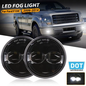 Pair Round Black LED Fog Lights For Ford F150 2006 2007 2008 2009 2010 2011-2014 - Picture 1 of 10